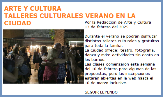 TALLERES CULTURALES VERANO